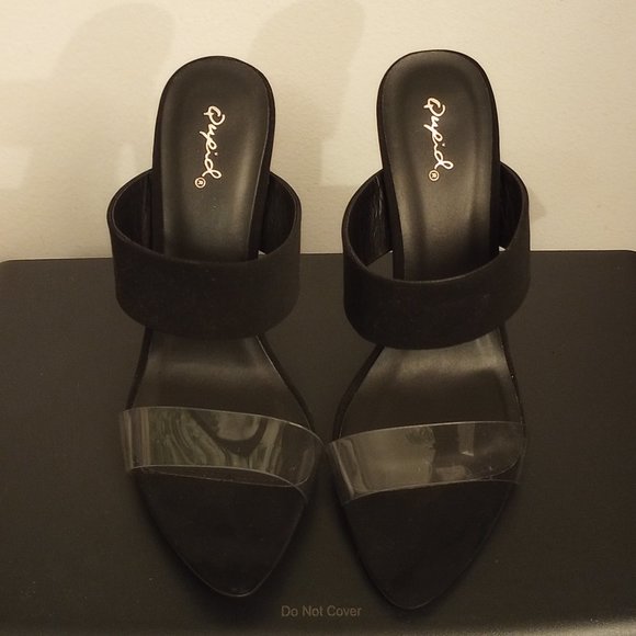 Black/Clear Qupid Open Toe Stilettos - Picture 1 of 5